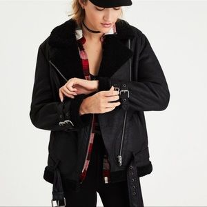 American Eagle Faux Shearling Moto Coat*